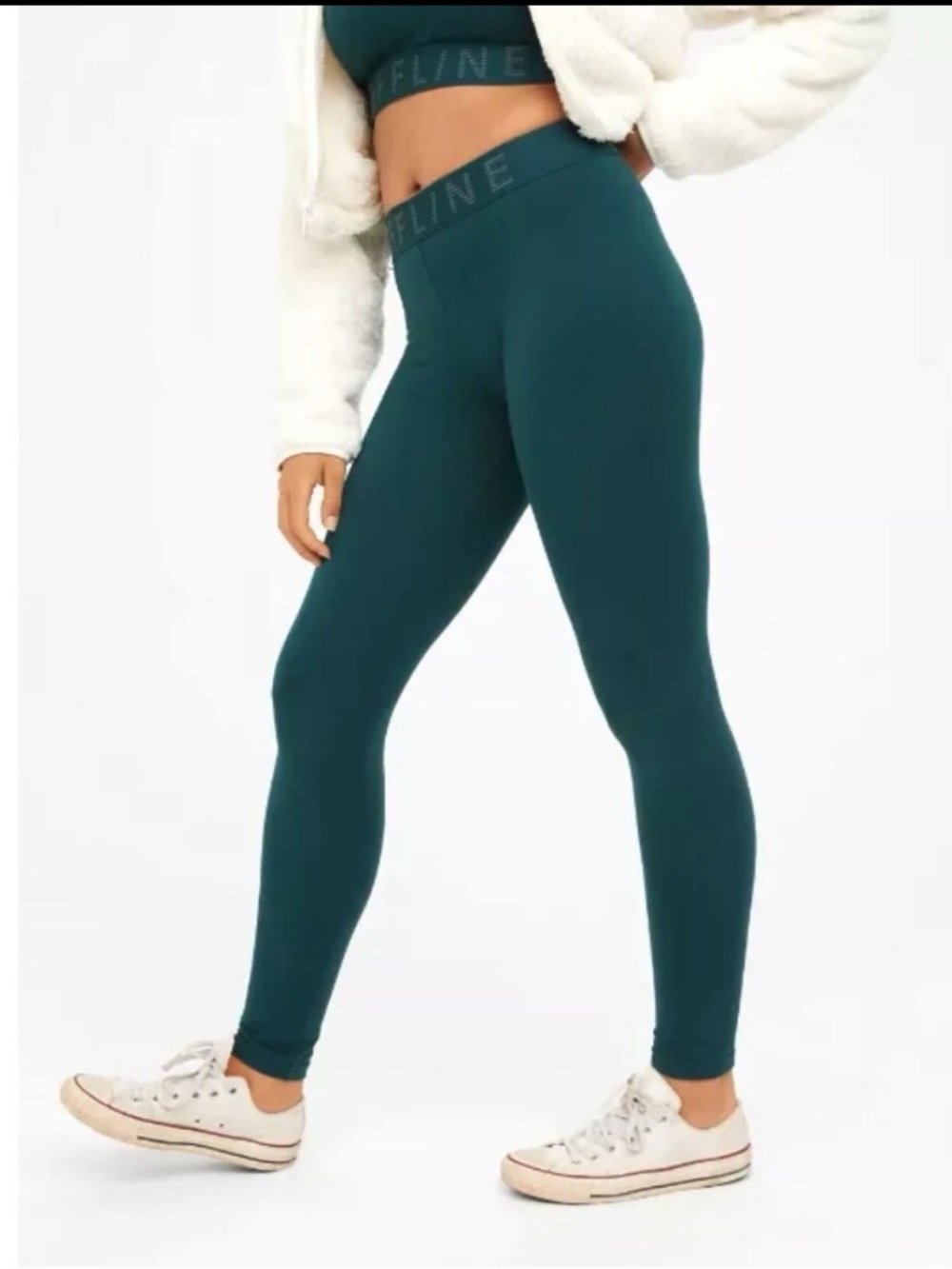NWT OFFLINE by Aerie OG Original Leggings Green Logo Waistband M